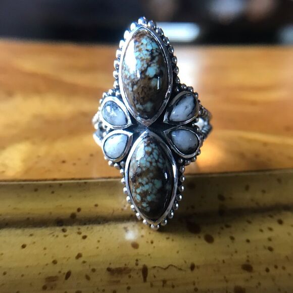 White Buffalo Blue Turquoise Sterling Silver Ring Size 6 - Picture 10 of 10